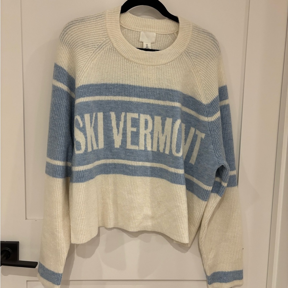H&M Cream and Blue Crew Neck Sweater